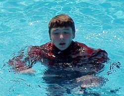 pool swimming in dark clothes for sun-protection